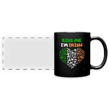 St. Patrick's Day Ireland Heart Irish Flag Kiss - Full Colour Panoramic Mug - black - Front