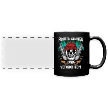 Fichten Sichten Vernichten Baumfäller Holzfäller - Panorama-Tasse farbig - Schwarz - Vorne