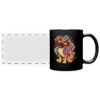 Rhodesian Ridgeback and Beautiful Flowers - Full Colour Panoramic Mug - black - Front