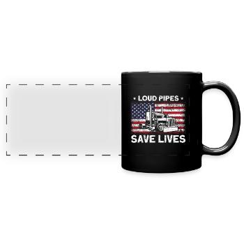 Trucker Fernfahrer Sattelzug Geschenk - Panorama-Tasse farbig - Schwarz - Vorne