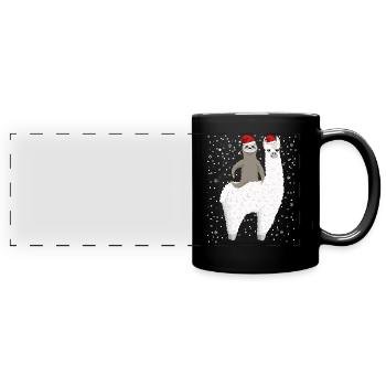 Santa Sloth Riding Llama Reindeer Christmas - Full Colour Panoramic Mug - black - Front