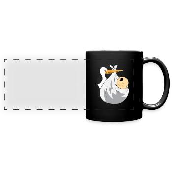 Storch bringt Baby - schwarze Haare, weißes Tuch - Panorama-Tasse farbig - Schwarz - Vorne