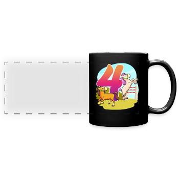 4th Birthday Riding Horse Theme Four Party - Full Colour Panoramic Mug - black - Front
