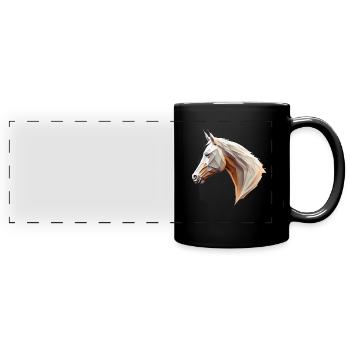 Polygon Pferdekopf Pferd horse head low poly - Full Colour Panoramic Mug - black - Front