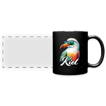 Kiel Urlaub coole bunte Möwe mit Sonnenbrille - Panorama-Tasse farbig - Schwarz - Vorne