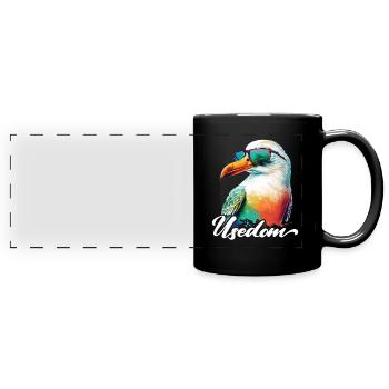 Usedom Urlaub coole bunte Möwe mit Sonnenbrille - Panorama-Tasse farbig - Schwarz - Vorne