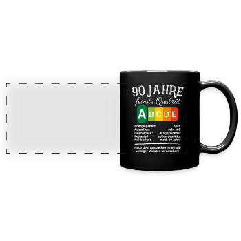 90 Jahre Feinste Qualität Geschenk 90. Geburtstag - Panorama-Tasse farbig - Schwarz - Vorne