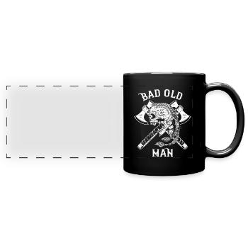 Drôle de Viking disant « Bad Old Man » avec une hache - Mug panoramique uni - noir - Devant