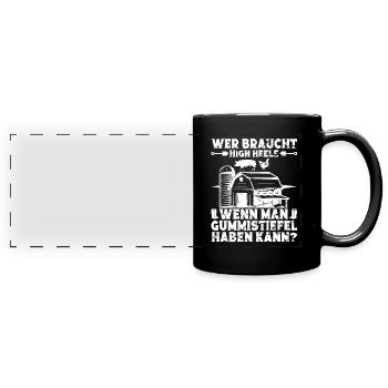 Landwirt Gummistiefel Bauer Traktor Hektar - Panorama-Tasse farbig - Schwarz - Vorne
