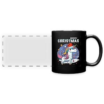 Kleines Einhorn feiert Weihnachten unter Sternen - Panorama-Tasse farbig - Schwarz - Vorne