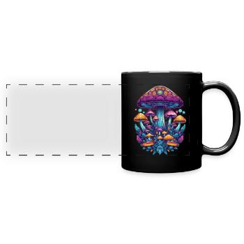 Lebendige Farben Musik Festival Wald Pilze - Panorama-Tasse farbig - Schwarz - Vorne