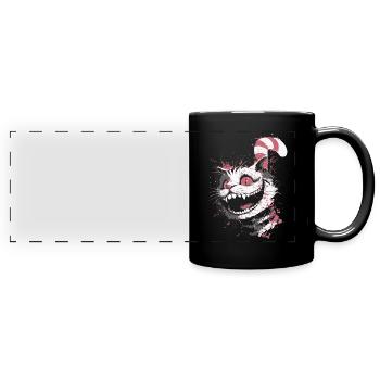 Psycho Katze Design – verrückter Grinsekatze Look - Panorama-Tasse farbig - Schwarz - Vorne