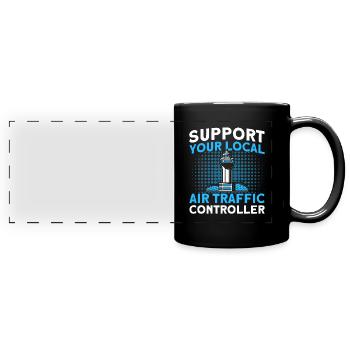 Luftverkehrskontrolle Flughafen Geschenk - Panorama-Tasse farbig - Schwarz - Vorne