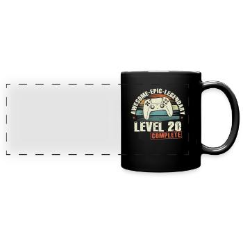 Level 20 Complete Geschenk zum 20. Geburtstag - Panorama-Tasse farbig - Schwarz - Vorne
