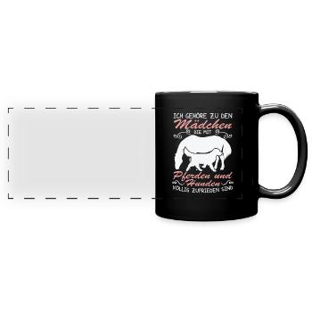 Hunden völlig zufrieden - Panorama-Tasse farbig - Schwarz - Vorne