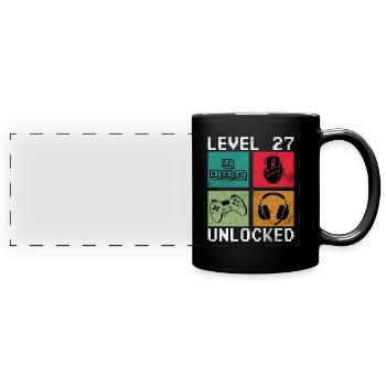 Level 27 Unlocked Funny Video Game Maker 27. - Full Colour Panoramic Mug - black - Front