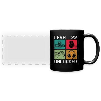 Level 22 freigeschaltet Lustiger Videospieler 22. - Panorama-Tasse farbig - Schwarz - Vorne