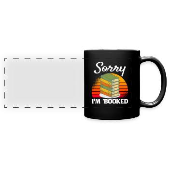 Bücher, lustiger Spruch für Bücherwurm Leseratte - Panorama-Tasse farbig - Schwarz - Vorne
