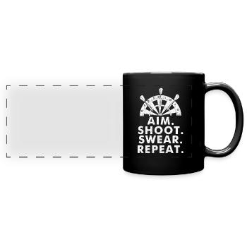 Dartspieler Routine Darts jeden Tag - Panorama-Tasse farbig - Schwarz - Vorne
