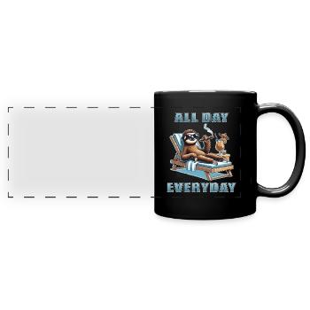 Funny Sloth Laziness Relaxing Late Riser - Full Colour Panoramic Mug - black - Front