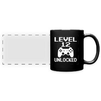 12th Birthday Video Gamer Level 12 Unlocked - Full Colour Panoramic Mug - black - Front