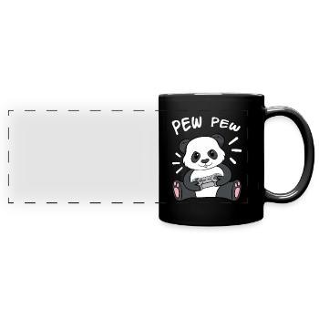 Pew Pew Panda - Panorama-Tasse farbig - Schwarz - Vorne