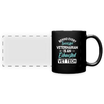 An Exhausted Vet Tech - Full Colour Panoramic Mug - black - Front