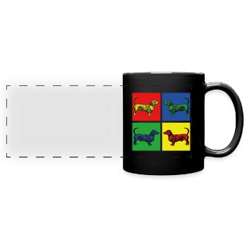 Dackel Hunde - Panorama-Tasse farbig - Schwarz - Vorne
