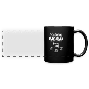 60. Geburtstag - schonend behandeln - Panorama-Tasse farbig - Schwarz - Vorne