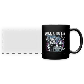 music is the key Dog and Cat Love of Animals - Full Colour Panoramic Mug - black - Front