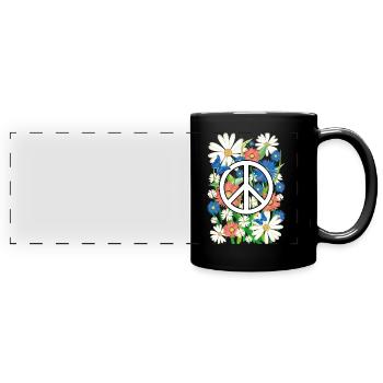 03 Flower Power Peace Blumen Schmetterlinge - Panorama-Tasse farbig - Schwarz - Vorne