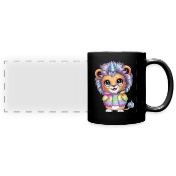 Licorne lion kawaii aux couleurs brillantes - Mug panoramique uni - noir - Devant