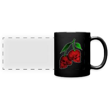 Kirsche Totenkopf Schädel Skull Cherry - Panorama-Tasse farbig - Schwarz - Vorne