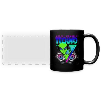 Techno Out of this World Alien Außerirdisch - Panorama-Tasse farbig - Schwarz - Vorne