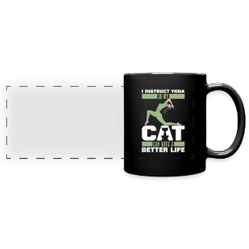 Yoga Teacher Yoga Instructor Cat - Full Colour Panoramic Mug - black - Front