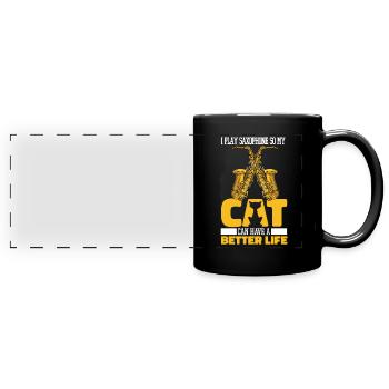 Saxophone Saxophone Cat - Full Colour Panoramic Mug - black - Front
