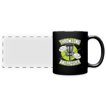 Throw Long And Prosper Basket Disc Disc Golfer - Full Colour Panoramic Mug - black - Front
