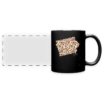 Carte de motif léopard Leo État de l’Iowa - Mug panoramique uni - noir - Devant