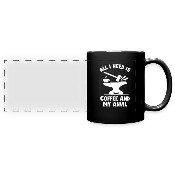 Coffee and my Anvil Blacksmith Forging - Full Colour Panoramic Mug - black - Front