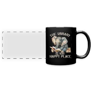 The library is my happy place elephant - Full Colour Panoramic Mug - black - Front