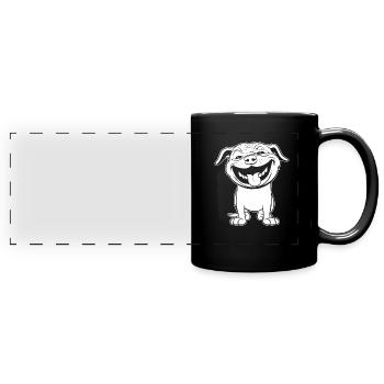 Mops Hund Lächeln - Panorama-Tasse farbig - Schwarz - Vorne