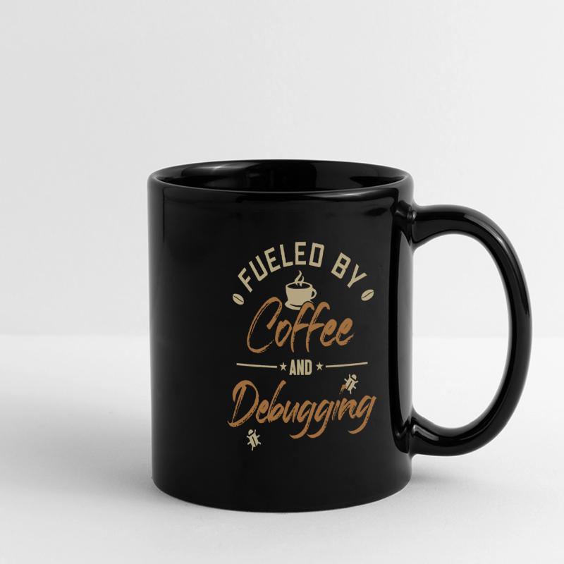 Alimenté par le café et le débogage Developer Coder Mug panoramique uni