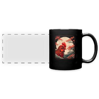Chicken Hen Japan Cherry Blossom Moon - Full Colour Panoramic Mug - black - Front
