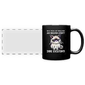 Existenzen - Grimmige Katze für schlechte Stimmung - Panorama-Tasse farbig - Schwarz - Vorne