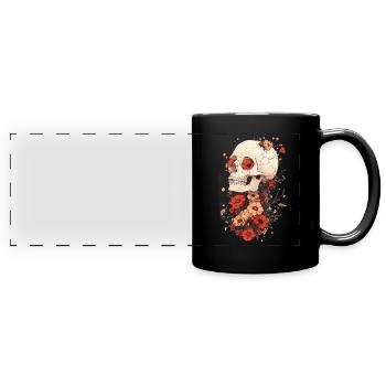 Crâne avec coquelicots et fissures - Mug panoramique uni - noir - Devant