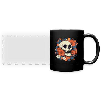 Crâne Pop Art avec des fleurs colorées - Mug panoramique uni - noir - Devant