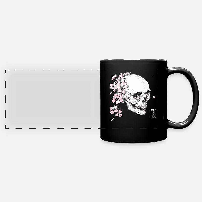 Crâne de cerisier en fleur de cerisier de style japonais - Mug panoramique uni - noir