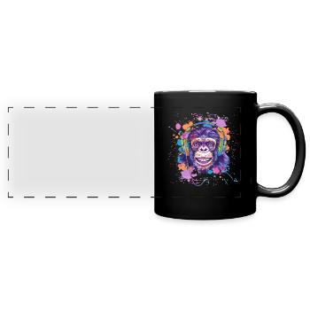 Affe Mit Kopfhörer Damen Deko Herren Geschenk - Panorama-Tasse farbig - Schwarz - Vorne