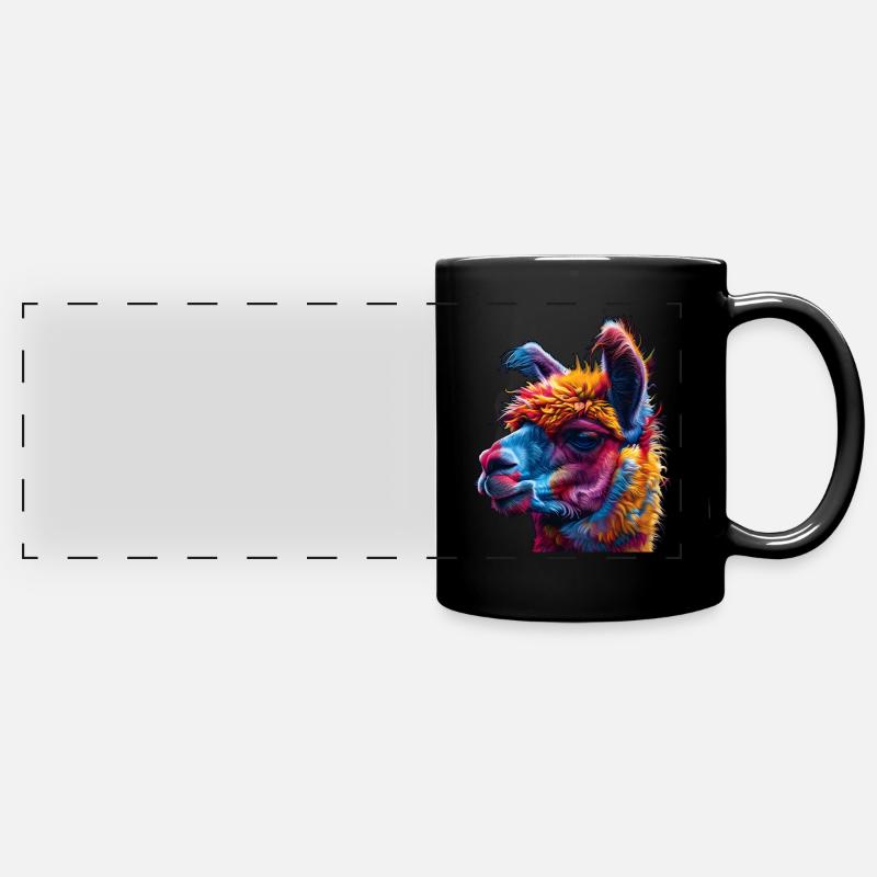 lebendige Alpaka-Kunst, buntes Alpaka-Design, - Panorama-Tasse farbig - Schwarz