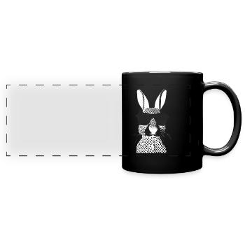 Mode Lapin noir et blanc à la mode avec lunettes - Mug panoramique uni - noir - Devant